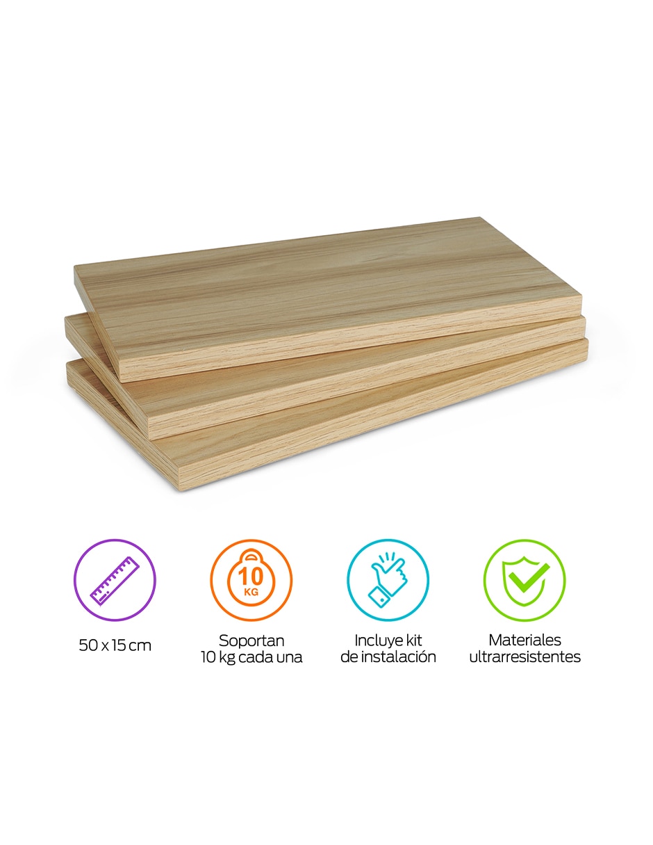 3 Repisas Flotantes de Madera para Pared Minimalistas 30 x 15 cm 5