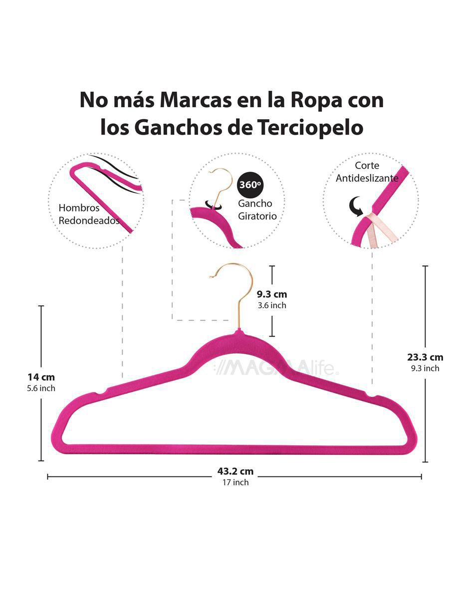 Set gancho 50 ganchos de terciopelo fucsia para ropa gancho dorado giratorio de 360° adecuado para todo tipo de ropa "de" terciopelo 50 "piezas" 3