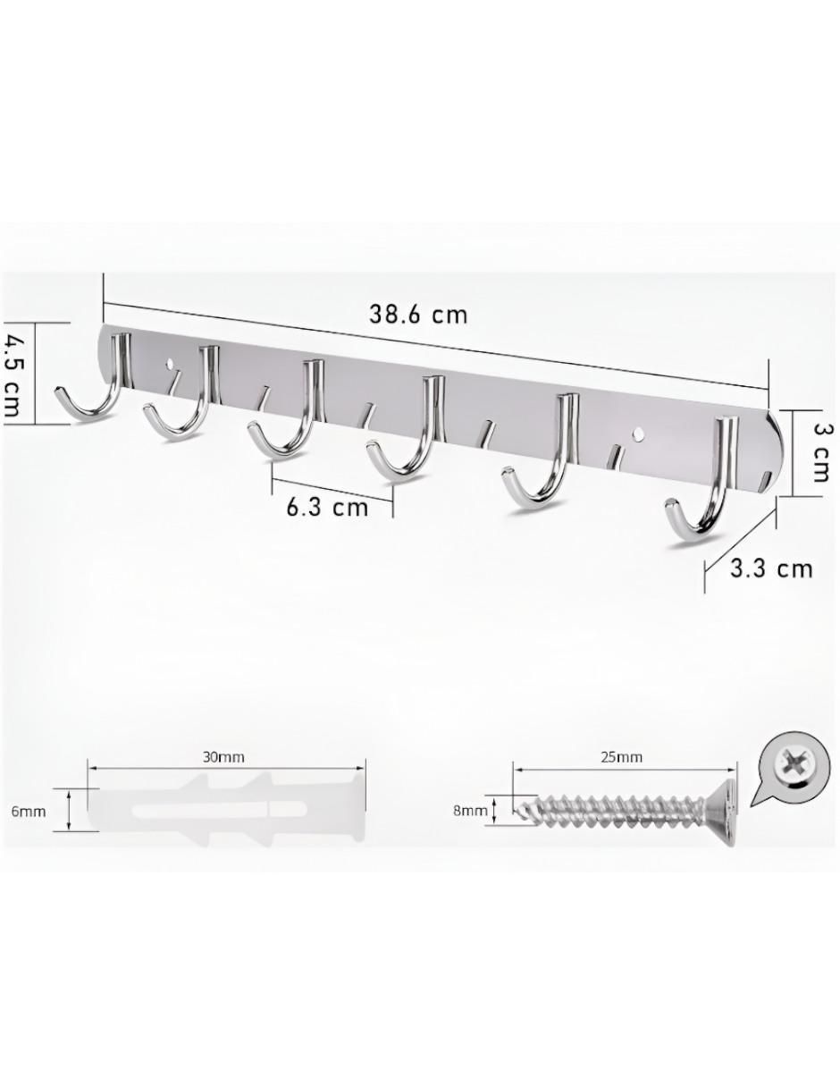 Perchero de pared Xtellar de acero inoxidable 6 ganchos