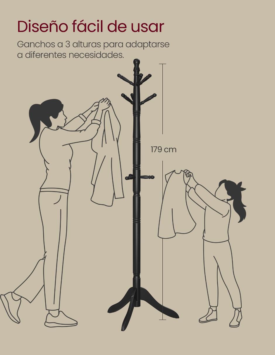 Perchero de piso Songmics Home Adair de madera 10 ganchos