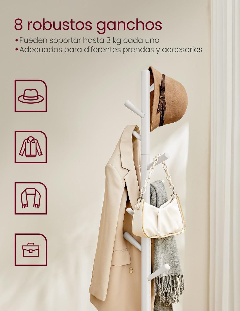 Perchero de piso Songmics Home Andi de madera 8 ganchos