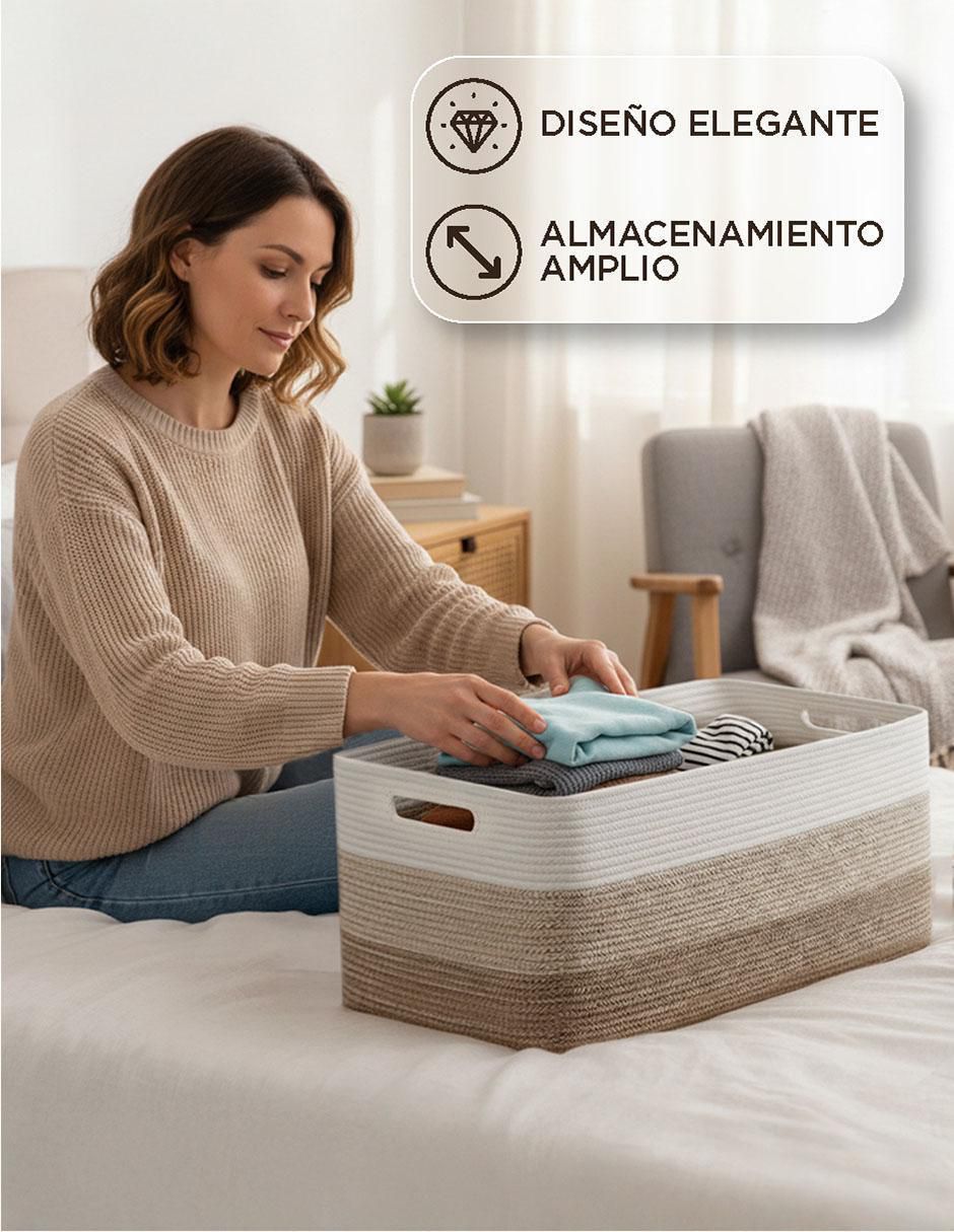 Cesto almacenamiento de cuerda algodón 3