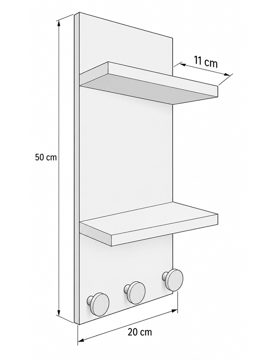 Perchero de pared de MDF 3 ganchos 8